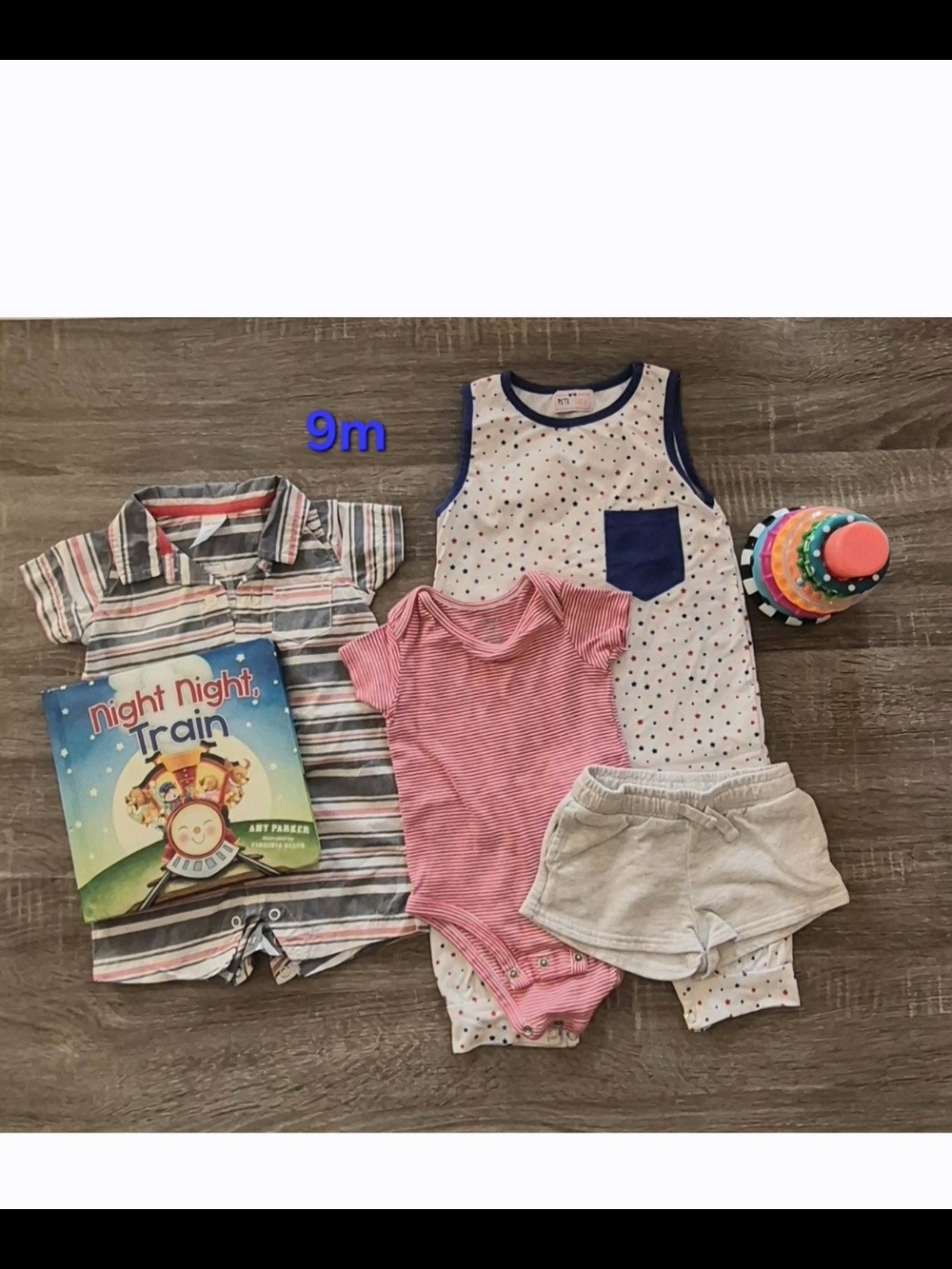 9 Mo Unisex Baby Clothes/Toy Bundle- 6 Pieces